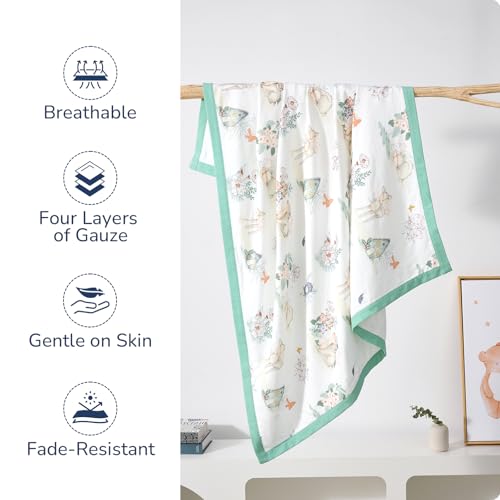 Image of Muslin Baby Blanket - Lightweight Breathable Cooling Blanket, 70% Rayon Derived from Bamboo and 30% Cotton for Summer, 4 Layers Soft Summer Toddler Baby Quilt 55 inchx 43 inch (Elk)