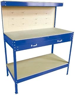 SwitZer New Blue Steel Garage Tool Box Toolbox Work Bench Workbench Storage with Drawers Pegboard and 12 Pegs Shelf DIY Workshop Station