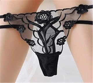 Vibranting Panties for Woman Embroidered Mesh Thong Transparent T Pants,7 Pack Black,L