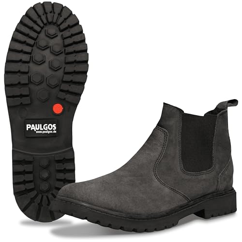 PAULGOS Botines Chelsea para hombre, talla 39-47, en 3 colores, gris oscuro, 47 EU