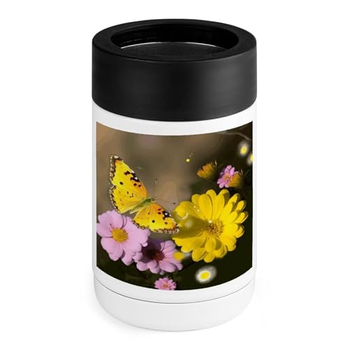 Glacière en acier inoxydable à motif papillon jaune et fleur pour canettes et bouteilles