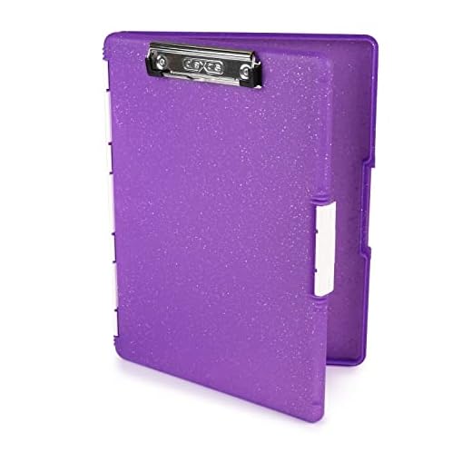 Dexas Slimcase 2 Plastic Clipboard with Storage and Side Opening, Purple Glitter, Office Supplies Clipboards to Organize, Carry and Store, A4 Holder, Style and Functionality Nursing Clipboard