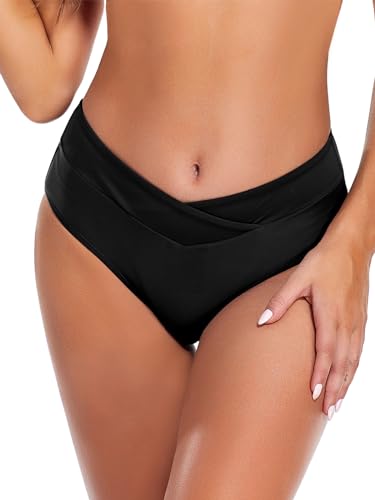 SHEKINI Damen Bikini Hose Bauchweg Schwarz High Waist Badeshorts Abdominal...