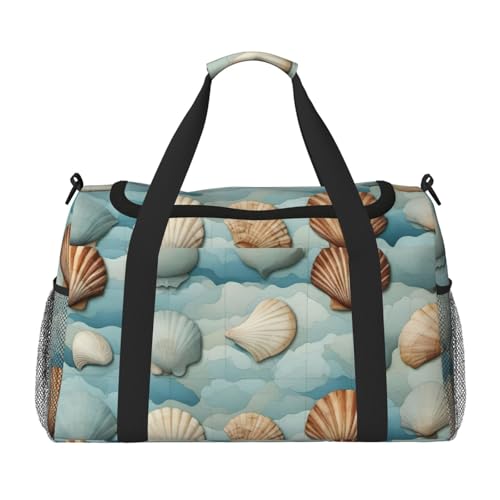 Sea Shell Print Travel Hand Travel Bag Weekender Overnight Carry On Tote Foldable Crossbody Bag