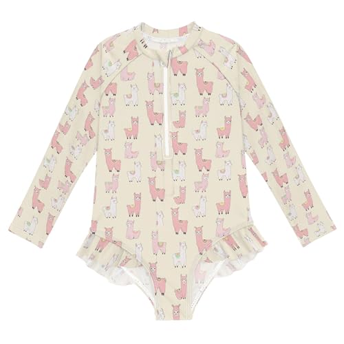 Cute Alpaca Girls Long Sleeve Rashguard Swimsuit UV Protection One-Piece Swimwear Bathing Suit B0404043