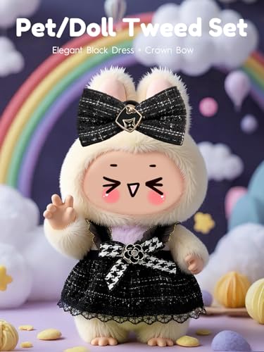 Image of Clothes for LABUBU 6.7inch (17cm) Doll, Cute Outfit Small Dress and Hairpin, Dress Up, Accessories (No Doll) (Black Dress)