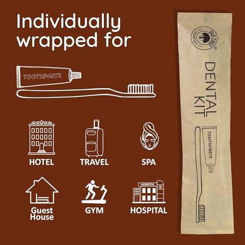 Image of Old Tree Eco-Friendly Dental Kit (Pack of 50) - Bamboo Toothbrush & 8g Anchor Toothpaste in Kraft Paper Pouch | Guest Room Amenities for Hotels, Resorts, Guest Houses, Hospitals