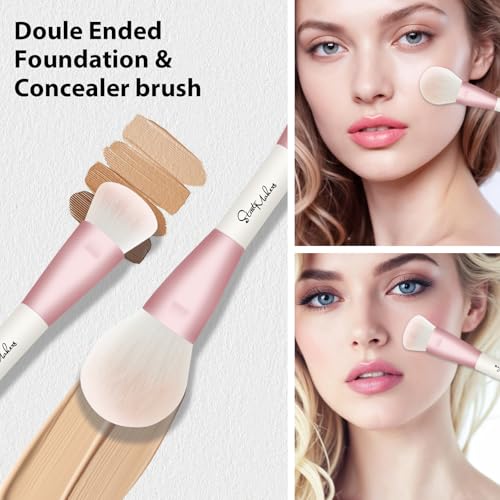Foundation Pinsel Start Makers 5 Stück Make Up Pinsel Set, 9-in-5 Duo-End Pinsel Gesichtsschminkpinsel, Foundation Concealer Puder Blush Bronzer Kabuki Highlighter Pinselset für Puder,Creme, Highlight