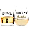 Waipfaru Boyfriend-Fiance and Girlfriend-Fiancee Wine and Whiskey Glass Gift Set of 2, Engagement Gifts for Couples…