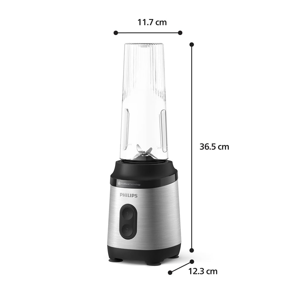 Philips Blend & Go Serie 3000 - Batidora Mini Smoothie, 350W, Vaso de 0,6L, Cuchillas Desmontables de 4 Estrellas, 2 Velocidades, Apta para Lavavajillas, Tecnología ProBlend, Plateada (HR2671/00)