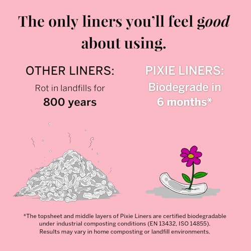 Image of Pixie Organic Cotton Panty Liners for Women - Long Wrapped Pantiliners - Light Absorbency & Ultra-Thin - Leak-Proof, Hypoallergenic & Unscented for Feminine Care - Compostable - 44 Count