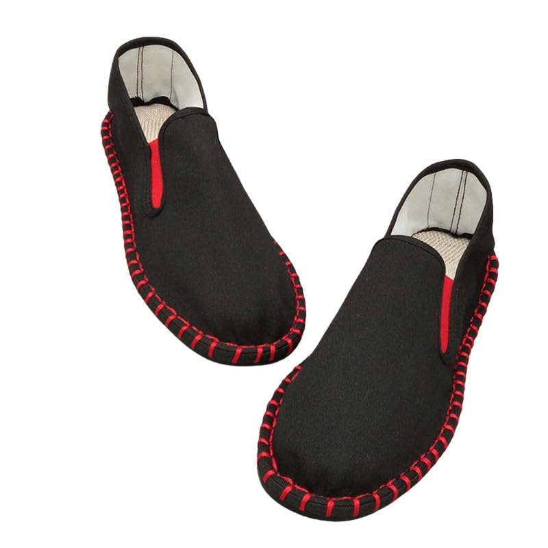 Men’s Lock Stitch Cloth Shoes – Comfortable Slip-On Flat Shoes for Middle-Aged & Men| 40 | Red Black-image-38