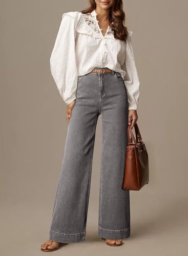 Image of Dokotoo Women's Casual High Waisted Jeans Stretch Wide Leg Loose Denim Pant