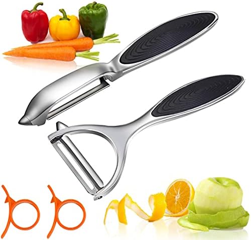 Potato Peelers, Vegetable Peeler for Kitchen Stainless Steel Y Shape Swivel Peelers, Carrot, Fruit, Ergonomic Non-Slip Handle and Sharp Blade with 2 Oranges Peeler