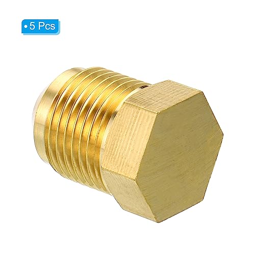 PATIKIL Male 1/2" Brass Seal Plug, 5 Pack SAE Flare Tube Fitting 45 Degree Hex Pipe Fittings for Air Conditioner Refrigeration - Image 3