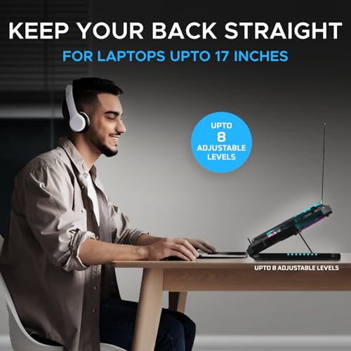 EvoFox Blizzard RGB Cooling Pad for Gaming Laptop with Transparent Upper Surface, 2 Large Fans, 8 Adjustable Angles, Edge RGB Lighting, Additional... - Image 5