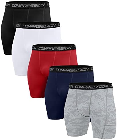 Holure Men's 5 Pack Performance Compression Shorts Athletic Running Underwear Black/Camo Grey/White/Navy/Red 17-3XL