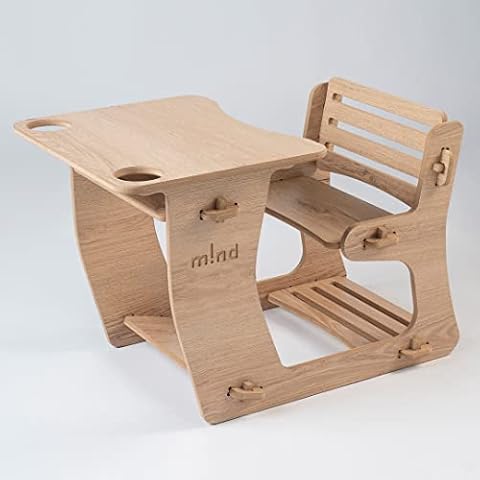 m!nd Kinderschreibtisch mit integrierter Sitzbank, Kindertisch aus braunem MDF-Holz Cover