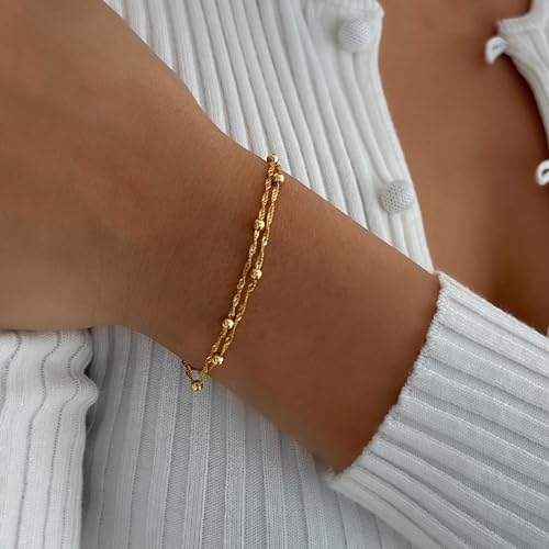 VRIUA Dainty Gold Bracelets for Women, 14K Gold Plated Layered Bracelet Simple Sparkle Twisted Chain Bracelets Adjustable Diamond Bracelets Set Gold Jewelry for Women2