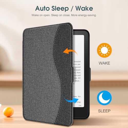 Image of Fintie Slim Case for 7 inch Kindle Paperwhite 12th Gen 2024 & Kindle Colorsoft | Lightweight PU Leather Hard Back Shell Cover, Magnetic Closure, Auto Wake /Sleep, for Kindle Paperwhite 2024, Gray /Black