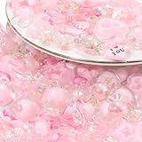 PONABEADIY Kit de 1 Cuentas Acrílicas Rosas con Agujeros de Plástico Transparente con Forma de Corazón Flor Estrella Gato Caramelo Espaciador Kawaii Cuentas Sueltas para Hacer Joyas Collares