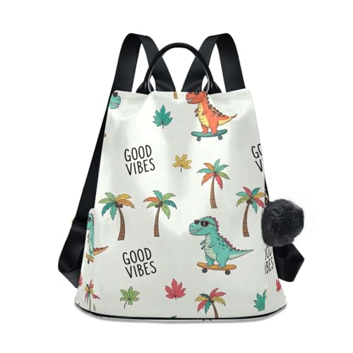 Sac à dos femme motif dinosaures sac voyage antivol tendance à pompons