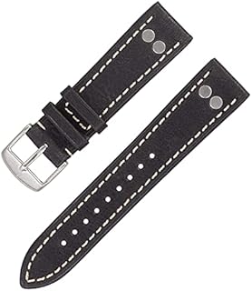 Laco Fliegeruhren Lederband – XL 20 mm – 20,5 cm lang – Schwarz – Nieten – Ersatzband – Einzigartige Qualität – Herausragende Verarbeitung