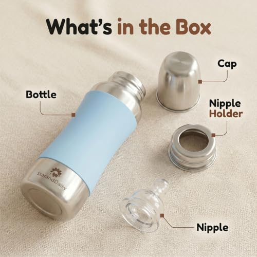 Image of StarAndDaisy Baby Milk Bottle for new Born /Infant /Toddler 240 ML SUS 304 Steel Baby Feeding Bottle for 0+ Months, BPA Free Leakproof, Anti Colic, Easy to Clean (Blue-240 ML)