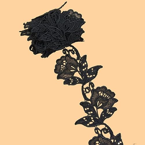 Floral Motifs Boho Black Lace Applique Trim Flower Embroidery Applique Sewing Craft,2 Yards