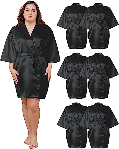 Xtinmee 6 Pcs Women's Plus Size Satin Robes Kimono Sleepwear Short Silk Bathrobe Bridesmaid Wedding Party Dressing Gown, 3XL