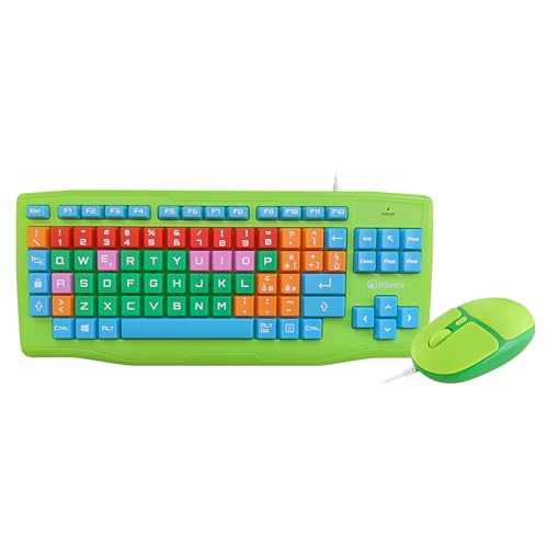 Teclado y ratón para niños Atlantis con grandes teclas de colores y ratón USB