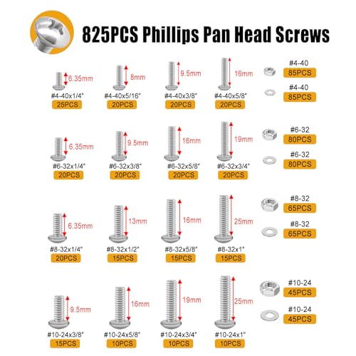 Image of weideer 1605PCS Machine Screws Assortment Kit, 304 Stainless Steel Nuts and Bolts,Phillips Pan Head and Flat Head Screws with Nuts, Bolts,Washers,Organizer Box #4-40#6-32#8-32#10-24#1 /4-20