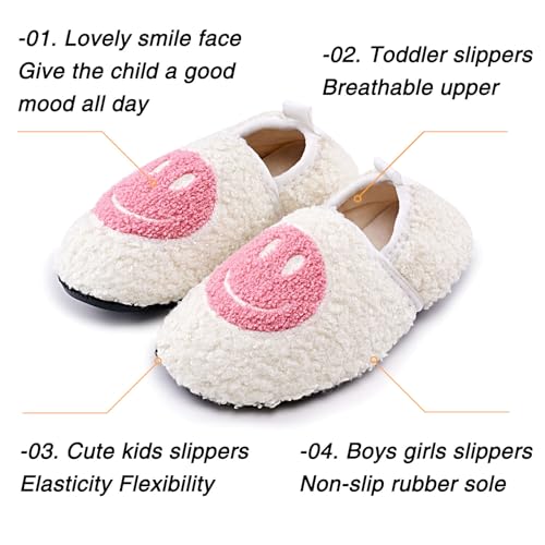 sharllen Smile Face Slippers Kids Girls Boys Plush Cute Warm Soft Happy Face Socks Slippers Shoes Fuzzy Cozy Non-Slip Toddler Slide Slippers for Little Big Kids Winter Indoor Outdoor2