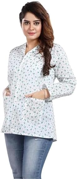 ABRAVWomen's Cotton Printed Summer Coat with 2 Front Side Pockets for Sun Protection & Dust Pollution