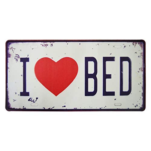 Image of Zesta Bathroom Decor Items Washroom Decor Tin Sign | Aesthetic Posters Wall Poster for Bedroom | Magnetic Cafe Decoration Items / Restaurant Decorations Items | Quirky Home Decor Bar Accent - I love bed