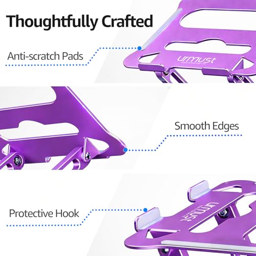 Image of Urmust Laptop Notebook Stand Holder Adjustable Laptop Stand Portable Computer Riser Compatible with MacBook Air Pro HP Dell XPS Lenovo All Laptops 10-15.6 inch(Purple)