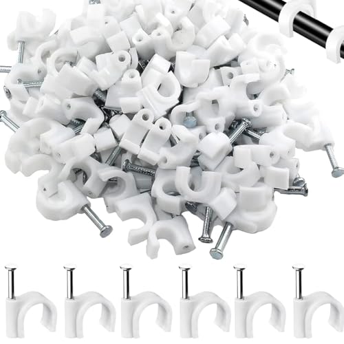 GNALIA Sujeta Cables, 200 Unidades Grapas Pared 4Mm, Clips Cable Redondo Eléctrico, Color Blanco Para Gestión Cableado