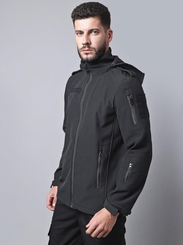 Image of MOUNTMILLER Men's 12 Zipper Softshell Hooded Tactical Jacket | Water-Repellent, Multi-Pocket, Abrasion-Resistant - Perfect for Outdoor Activities, Hiking, and Trekking