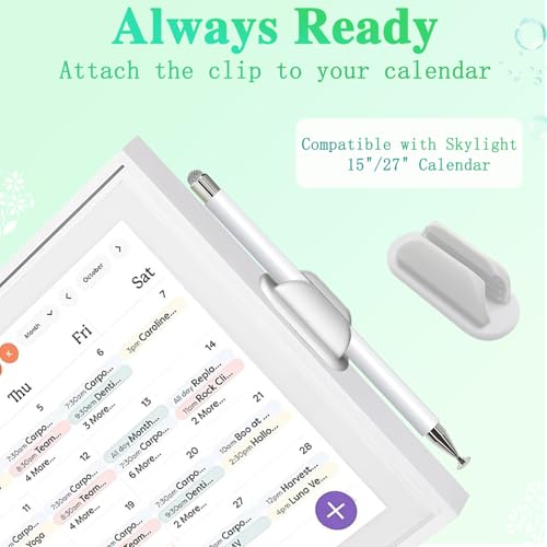 Image of Stylus and Mount for Nintendo Switch /Skylight Calendars 15 /27 Inch, Dual Tip with Mesh and Disc Tip | Magnetic Pen Cap | Flexiple Stylus Holder Mount to Calendar,Capacitive Stylus Pen-White