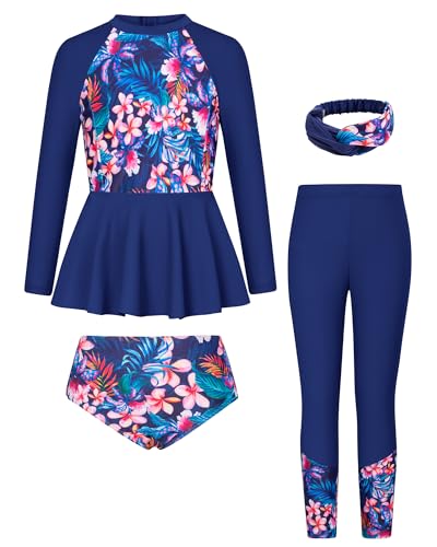 Image of GRACE KARIN Girls Long Sleeve Swimsuit Mermaid Bathing Suit Rash Guard Swimwear 4 Piece Size 5-12