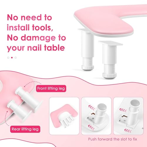Repose-bras de manucure réglable rose pour installer une lampe UV dessous - 3