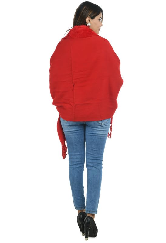 Image of Manra Women's Solid Faux Fur Border Stole Shawl Warm Wrap Cape for Winters (SC 14)