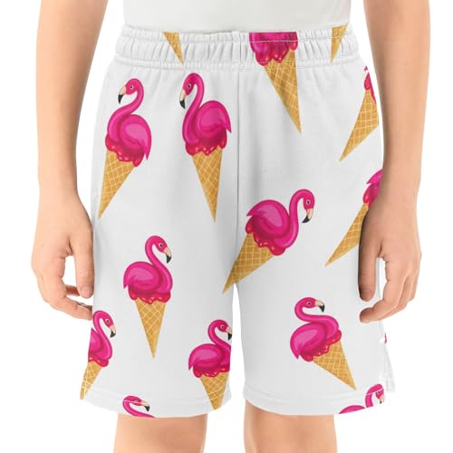 J JOYSAY Flamingo Icecream Cone Boys Athletic Shorts Kids Youth Casual Shotrs with Elastic Waistband Pockets2