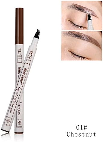 Tiikii Liquid Eyebrow Pen 4 Tips, Waterproof Brow Gel Ink Tattoo Pen with Four Forks Like Microblading for Eyes Makeup (Chestnut)
