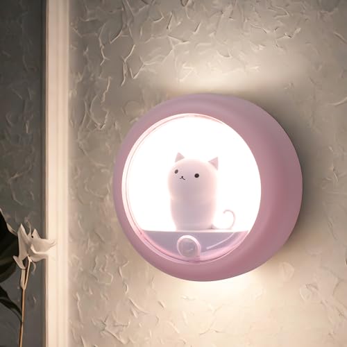 Image of Attivolife Cat Motion Sensor Night Light, Magnetic Rechargeable Locker Wall Lamp with Dimmable, Portable Warm White LED Bedroom Light, Cute Decor for Girl Bathroom Hallway Stair Kitchen Wardrobe