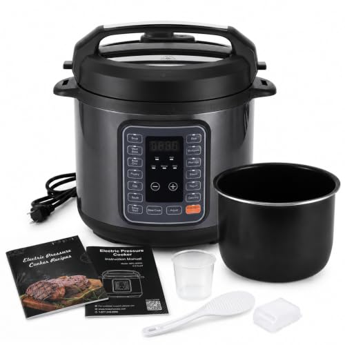 Image of Simple Deluxe Electric Pressure Cooker 6Qt, 12 Presets Instant Multi Cooker, Olla de Presion Nonstick Pot 6 Quarts for Slow Cook, Rice Cook, Steam, Saute, Canning, Yogurt Maker, Warm, Black