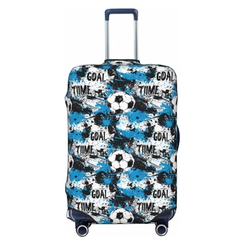 Blue Black Soccer Ball Print Travel Luggage Covers, Washable Suitcase Covers Protector for Luggage 18-32 Inch High Elasticity