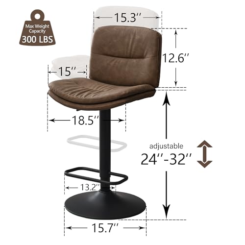 Image of FIRAVOE Swivel Bar Stools Set of 4, Adjustable Faux Leather Bar Chairs