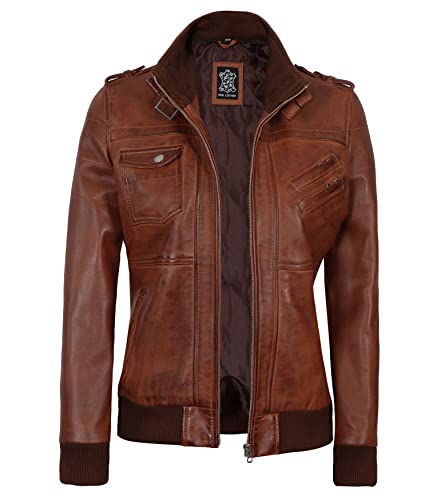 Decrum Brown Leather Jacket With Removable Hood For Women | [1315015] Edinburgh Cognc, Xl #TOP1