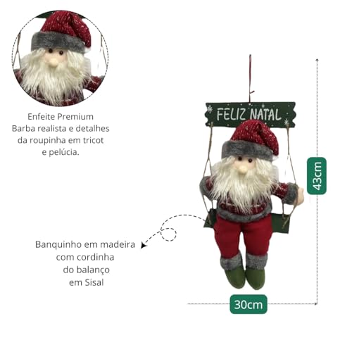 Enfeite de Natal para Porta com Placa Feliz Natal Papai Noel ou Boneco de Neve Sentado no Balanço 43